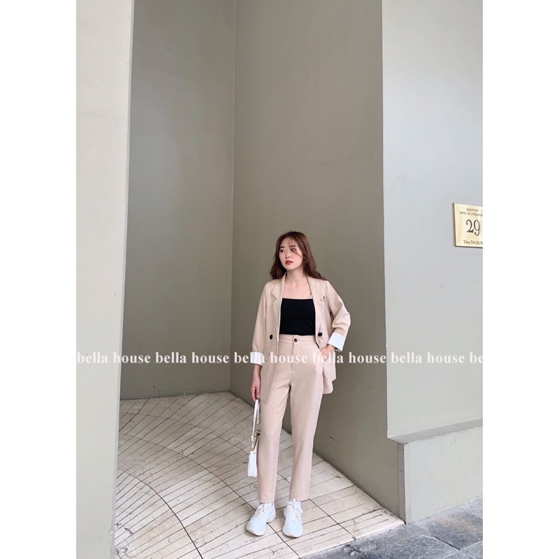 Áo blazer tay phối kẻ. | BigBuy360 - bigbuy360.vn