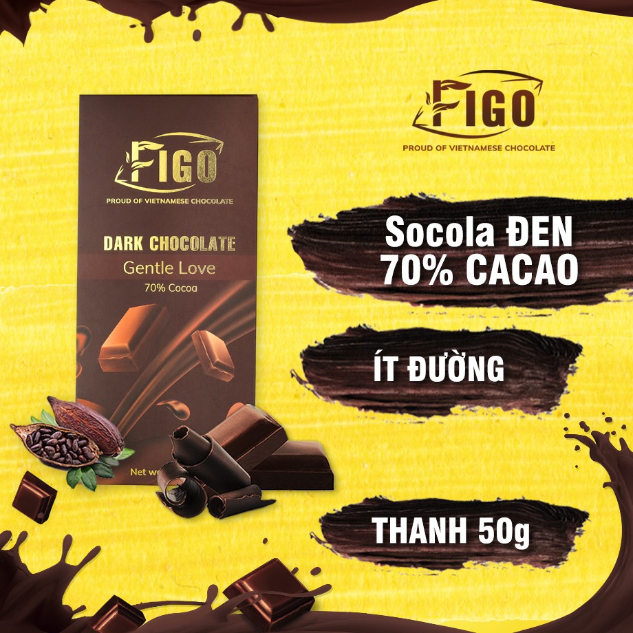 [Mã 156FMCGSALE hoàn 8% đơn 500K] [Chính hãng] Dark Chocolate 70% Cacao thanh 50g