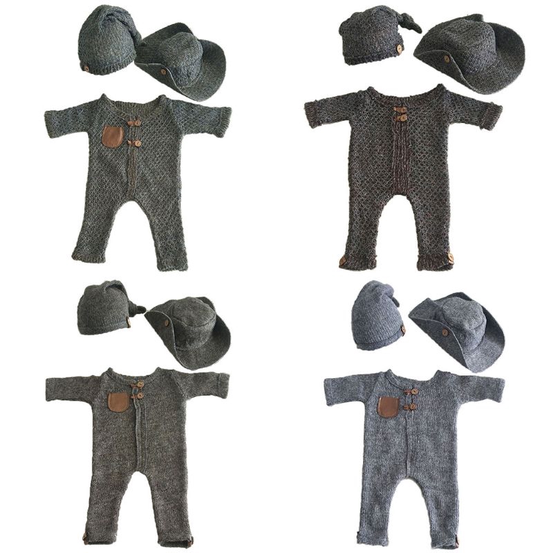 Mary☆3Pcs/set Newborn Photography Props Suit Baby Boys Girls Clothes Hat Jumpsuit