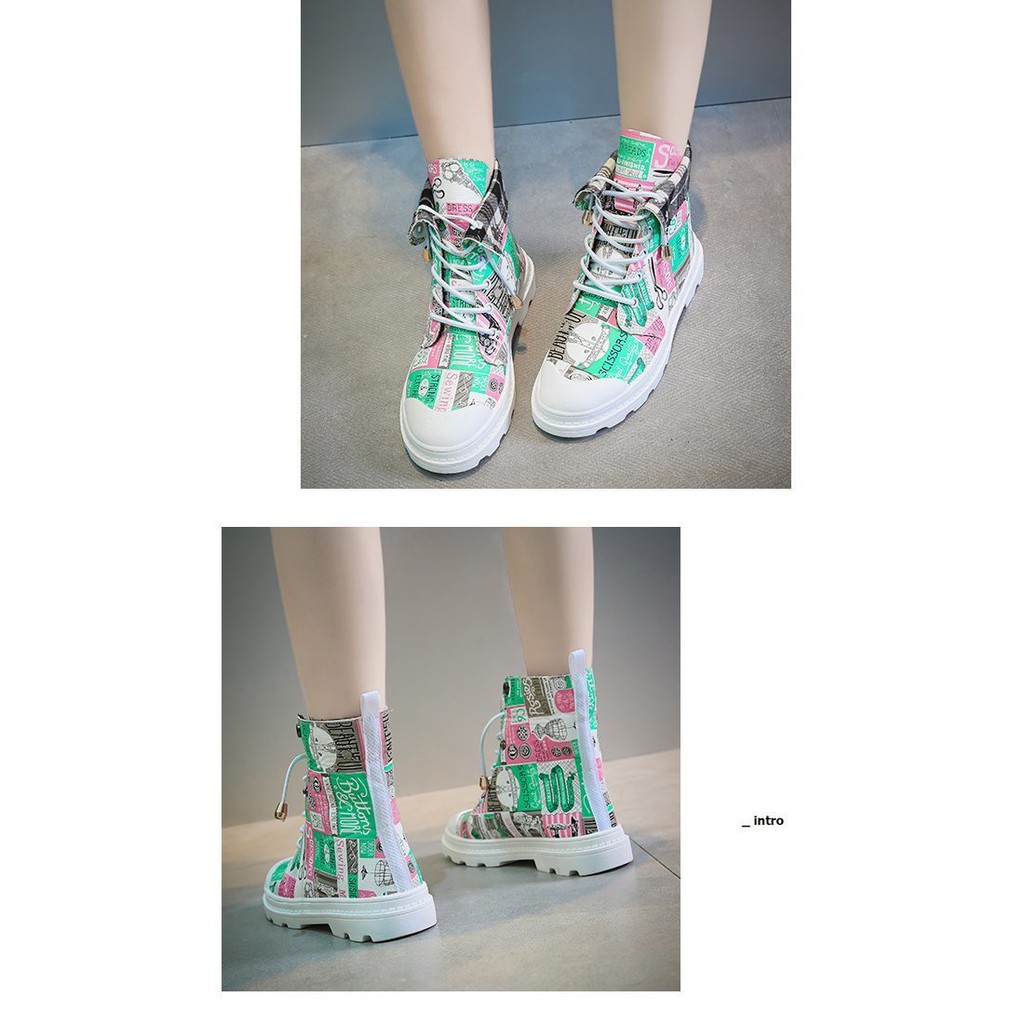 [GIÁ TỐT] Siêu Phẩm Giày Nữ Graffiti High Top Boots - Trend HÀN QUỐC