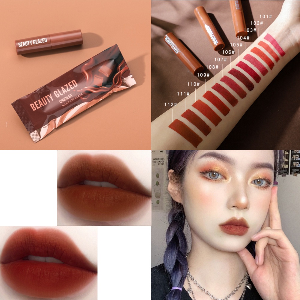 [Hàng mới về] Son kem lì Beauty Glazed chống thấm nước 12 màu tùy chọn trang điểm thời trang