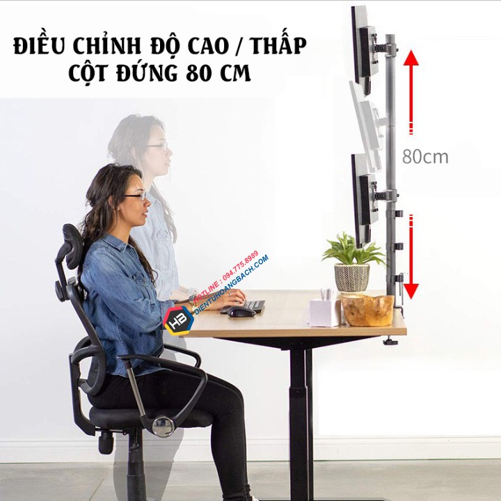 M063 / Giá Treo Hai Màn Hình Kẹp Bàn 17 – 27 Inch ErgoTek E63 Tay Treo Hai Màn Hình Máy Tính Xếp Màn Trên / Dưới