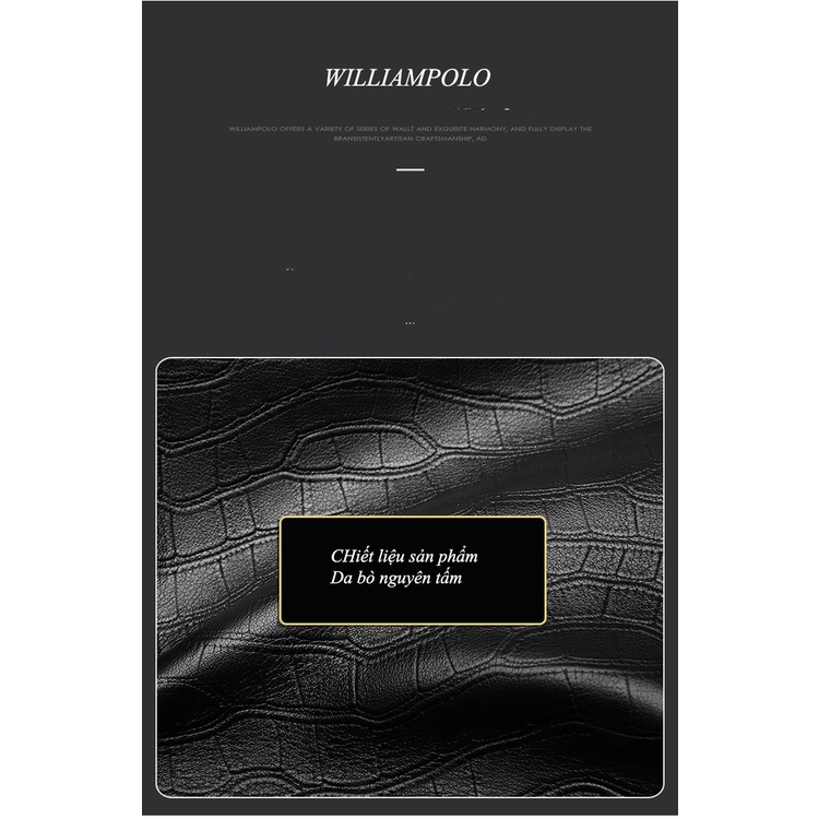 Ví nam da bò cao cấp , bóp da nam chính hãng William Polo - POLO211553