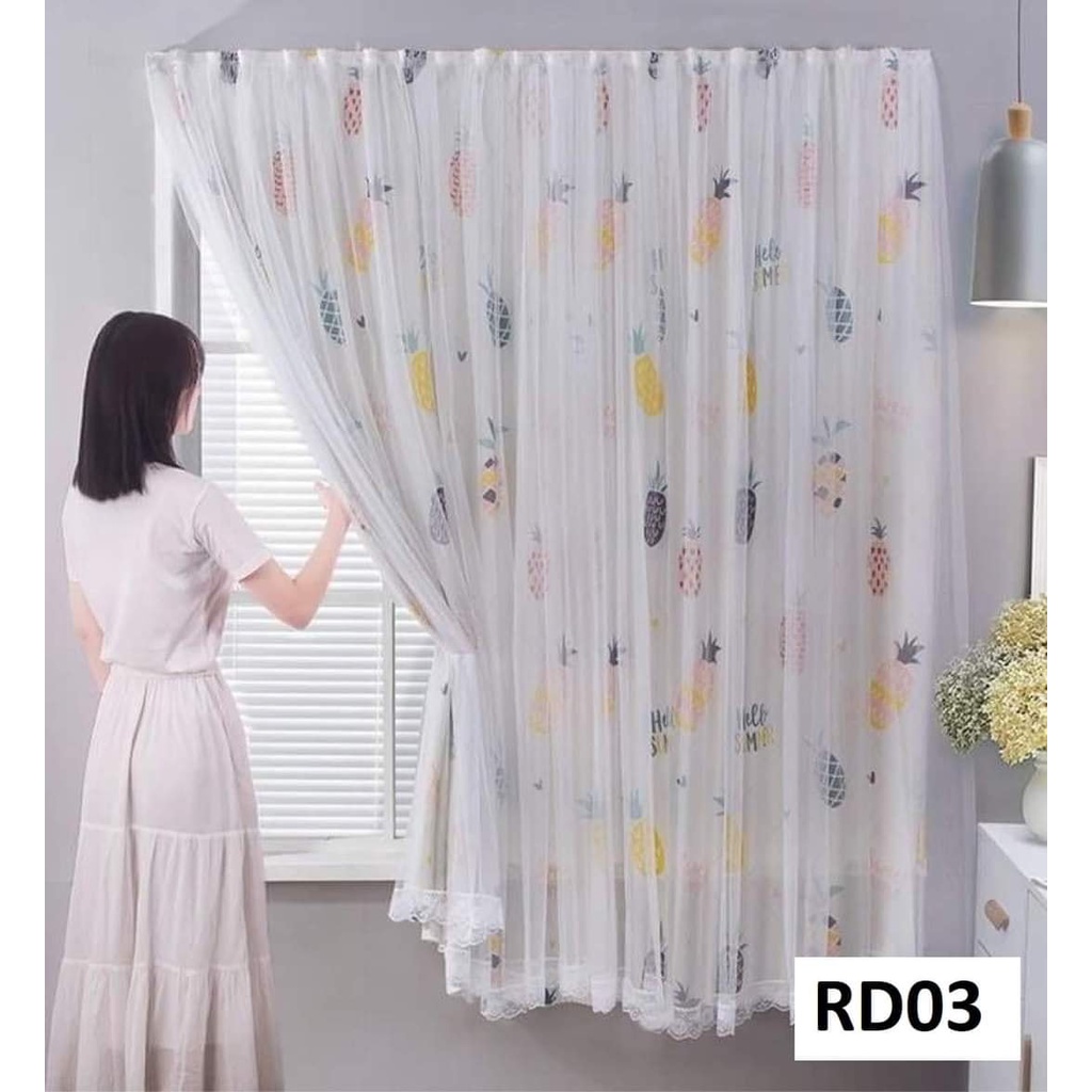 (Sale) Rèm cửa dán tường 2 lớp không cần khoan, dễ vệ sinh, họa tiết sinh động che nắng cửa sổ và decor phòng ngủ