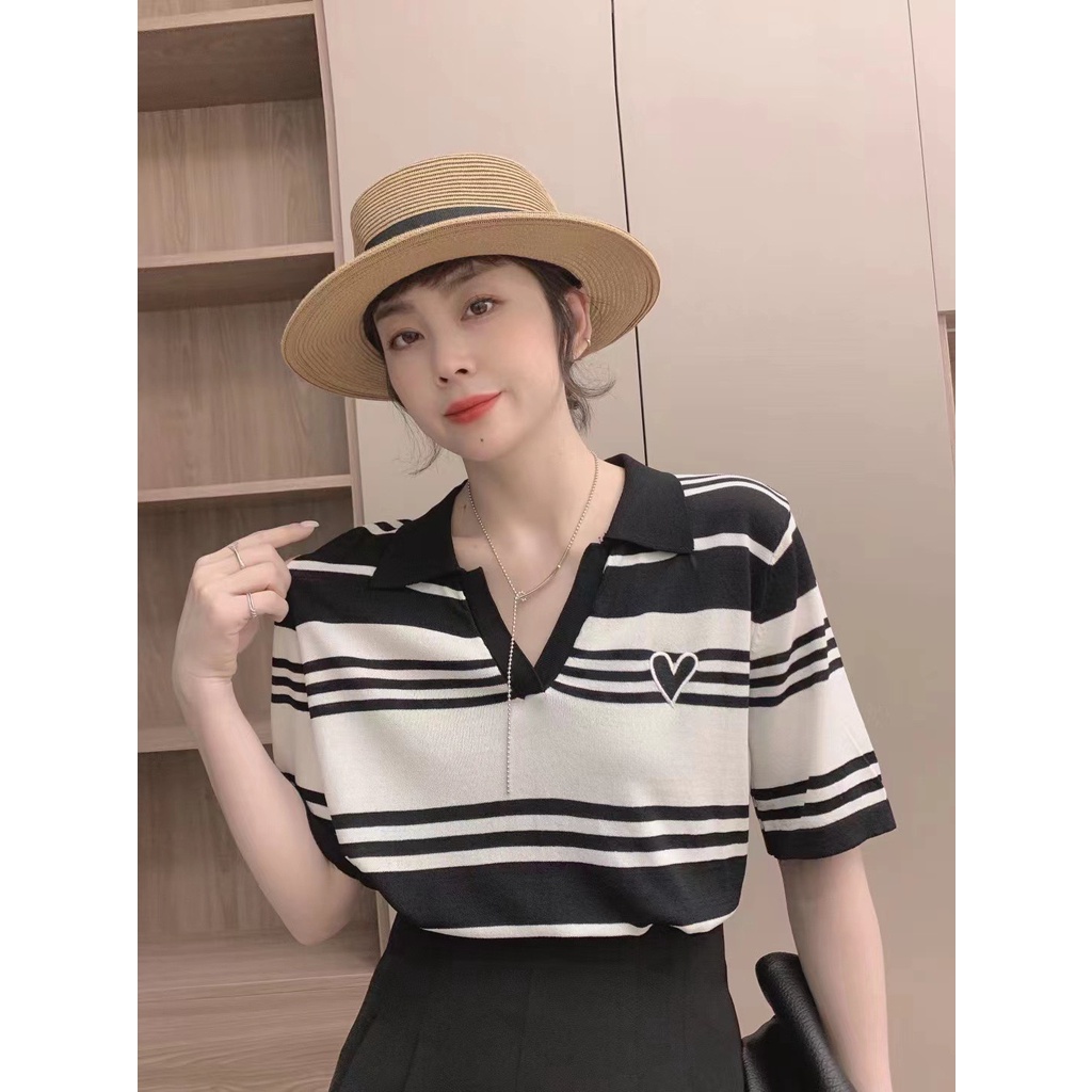 Váy - Áo kẻ thêu tim