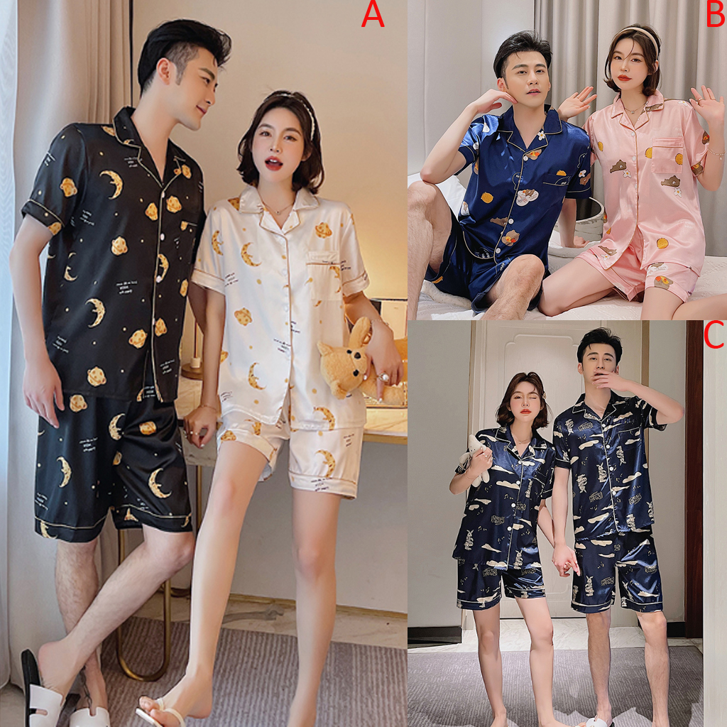 Set Đồ Ngủ Bằng Lụa Satin Phong Cách Hàn Quốc Dành Cho Cả Nam Và Nữ