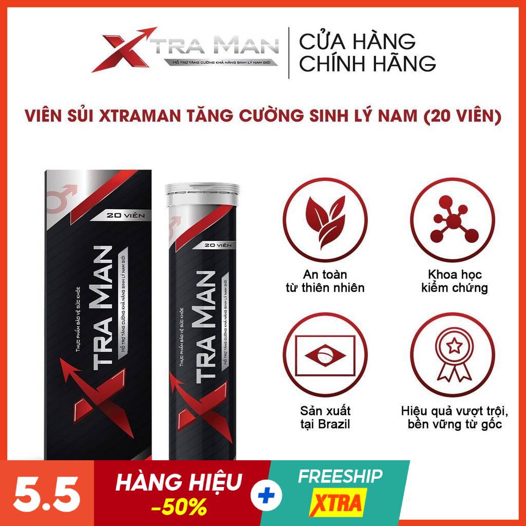 Tăng Cường Sinh Lý Nam - 1 Người Khỏe 2 Người Vui Cả Đêm Xtraman - Hộp 20 Viên Sủi