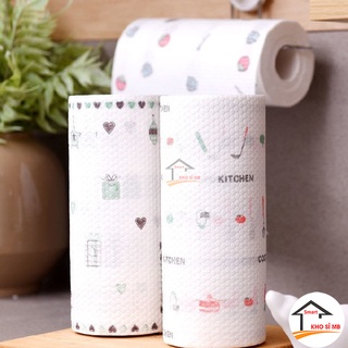 cuộn khăn khô đa năng siêu dai in họa tiết, khăn giấy lau bếp có thể giặt được kho sỉ mb