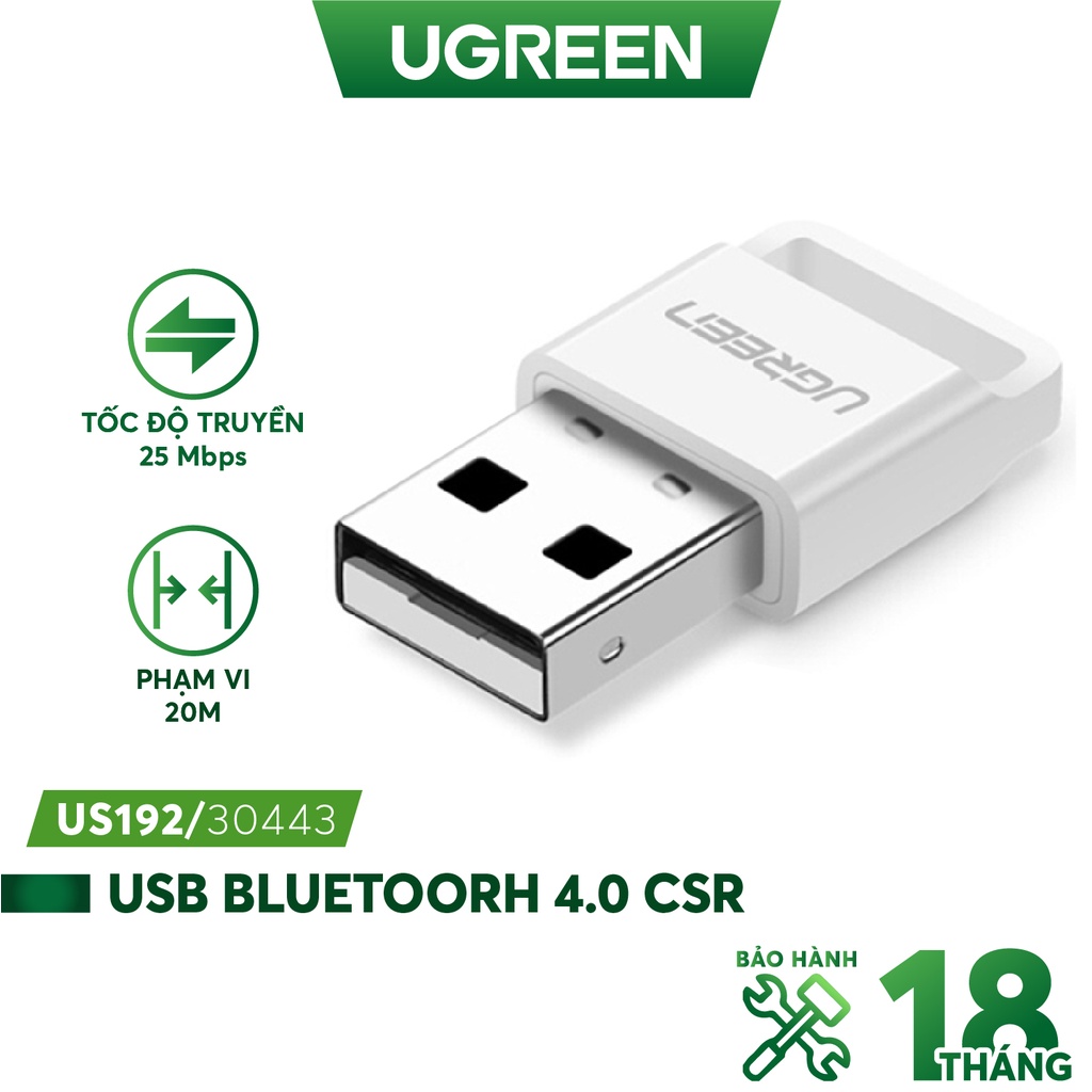 Thiết bị USB thu Bluetooth 4.0 dùng trên máy tính và laptop UGREEN US192 | WebRaoVat - webraovat.net.vn