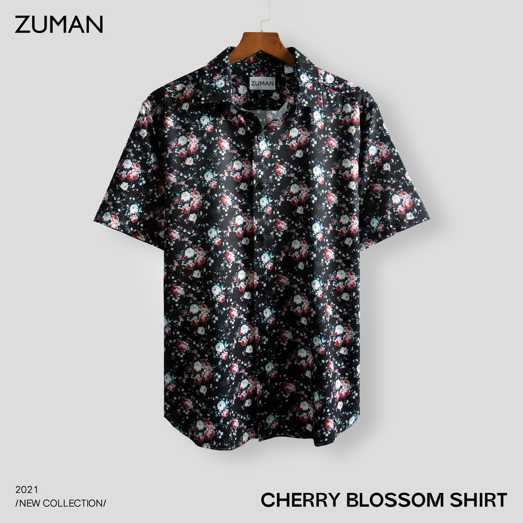 Áo sơ mi nam ngắn tay vải lụa thiết kế hoạ tiết hoa nhí - ZUMAN - ASM95