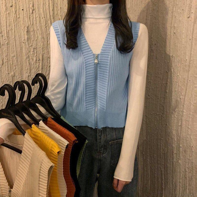 Áo khoác ghi lê dệt kim cổ chữ V cho nữ | BigBuy360 - bigbuy360.vn