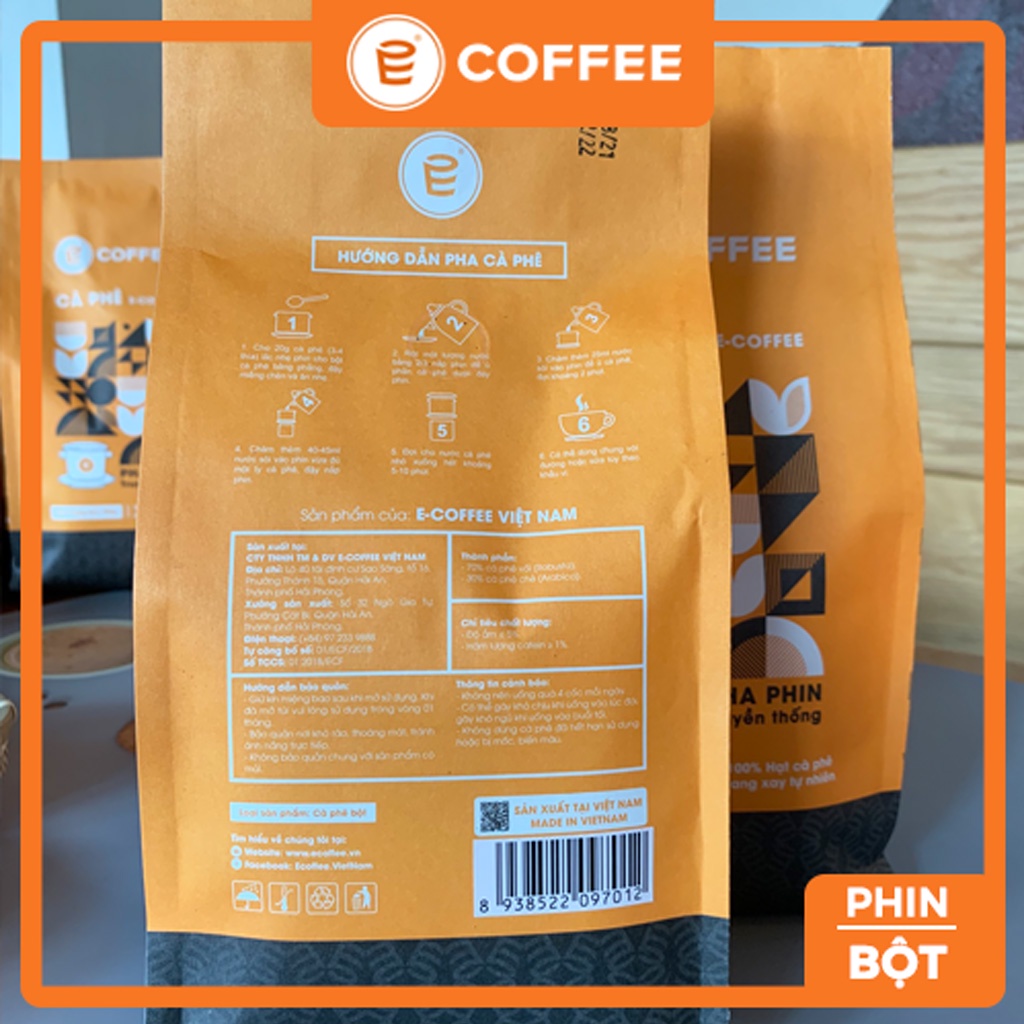 Cà phê Cafe pha phin E COFFEE 1kg rang mộc, dòng cafe nguyên chất chuẩn vị truyền thống gu đậm đà thơm ngon