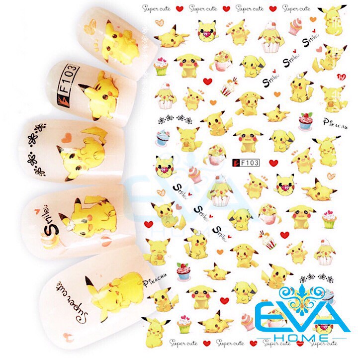 Miếng Dán Móng Tay 3D Nail Sticker Hoạt Hình Pikachu F103