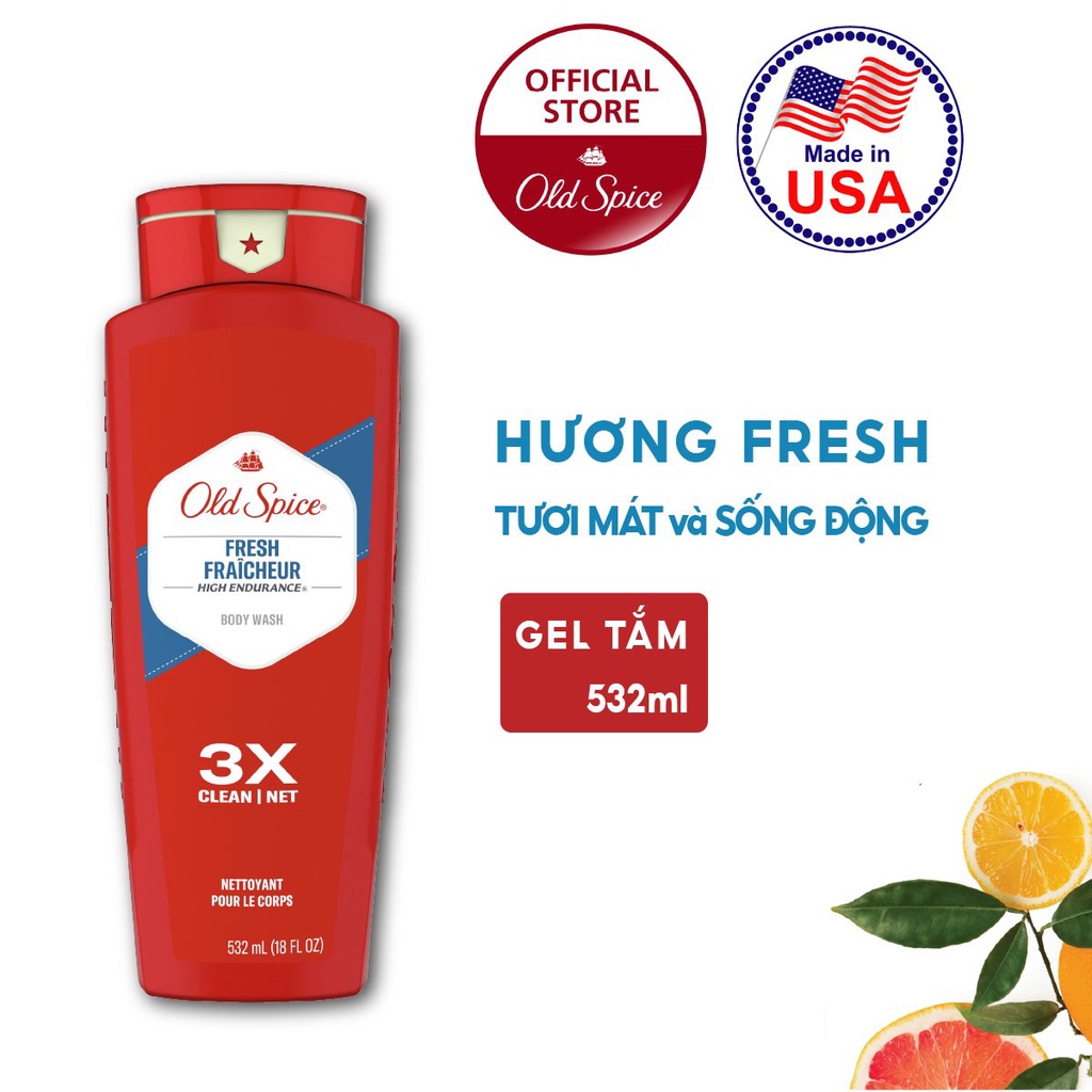 COMBO Hương Fresh Cam quýt Lá Cây | Sữa Tắm & Lăn Khử Mùi Old Spice Fresh High Endurance | Chính hãng USA