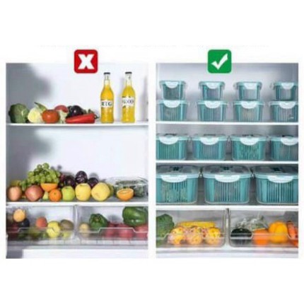 Sét 5 hộp đựng thực phẩm có nắp đậy cao cấp, khay nhựa để tủ lạnh kèm rổ ráo nước bảo quản thức ăn tiện dụng . .