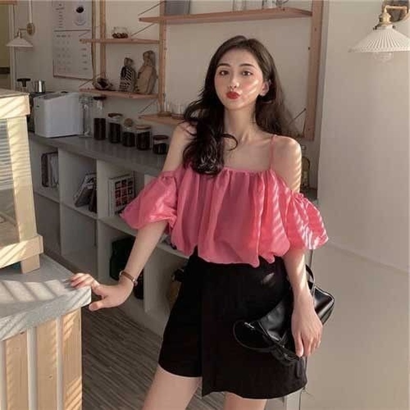 Áo Chiffon Cổ Vuông Hở Vai Thời Trang Mùa Hè Dành Cho Nữ