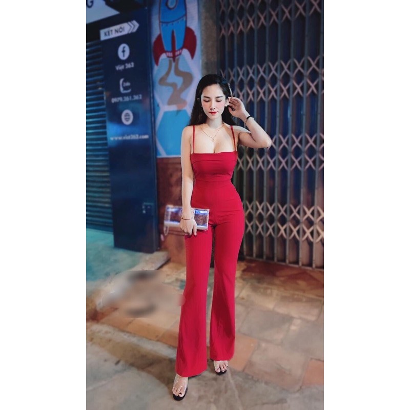 Jumpsuit body hai dây  ống loe