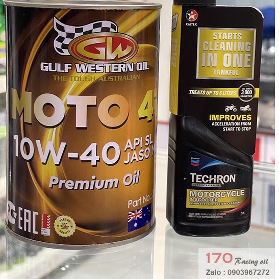 Mua 1 Tặng 1 -Giá Huỷ Diệt-nhớt xe số-Combo Mua 1 Nhớt GW GULF WESTERN OIL MOTO 4T 10W40 1L Tặng 1 Bình Lọc Xăng CALTEX