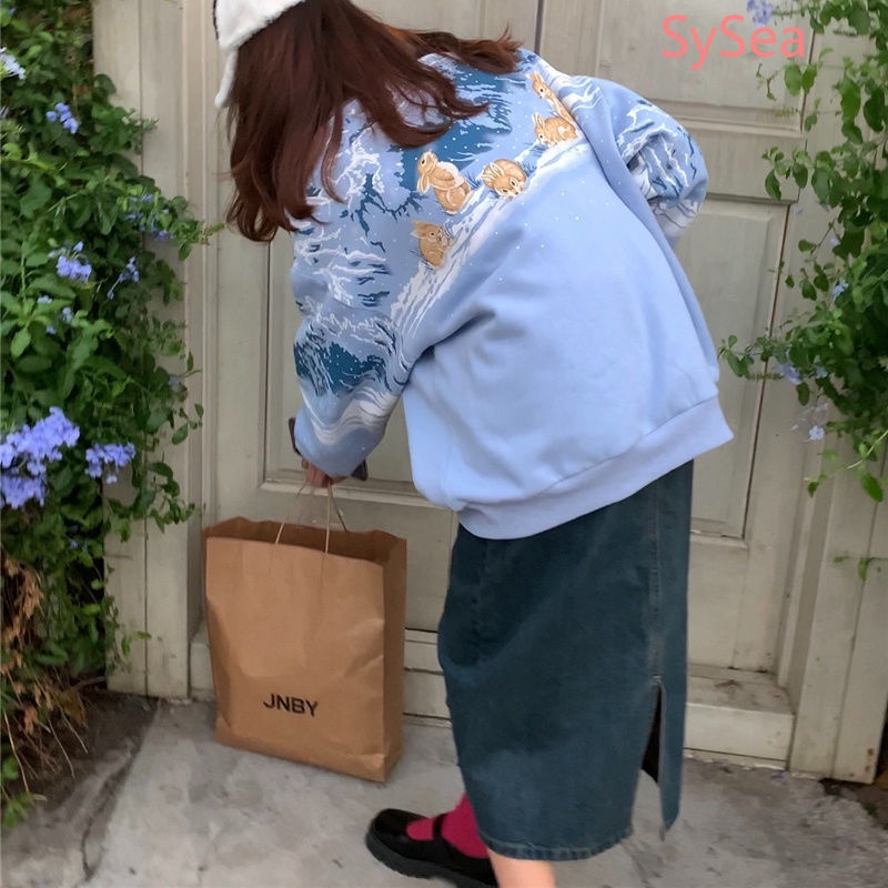 Áo Sweater Dáng Rộng In Hình Thỏ Xinh Xắn Phong Cách Hàn Quốc Cho Nữ