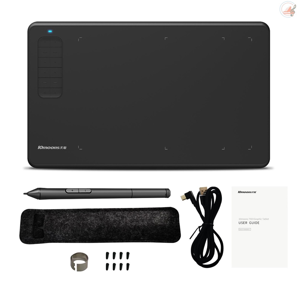 10moons G12 Graphics Drawing Tablet Ultralight Digital Art Creation Sketch 9.45 x 6 Inches with Battery-free Stylus 8 Pen Nibs 8192 Levels Pressure 12 Express Keys Compatible with Windows Android OTG for Drawing Designing Teaching Online Co