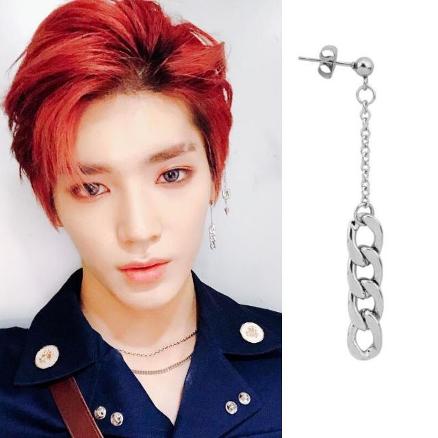 Bông tai titan xích nhỏ phối mắt xích lớn không gỉ Taeyong NCT