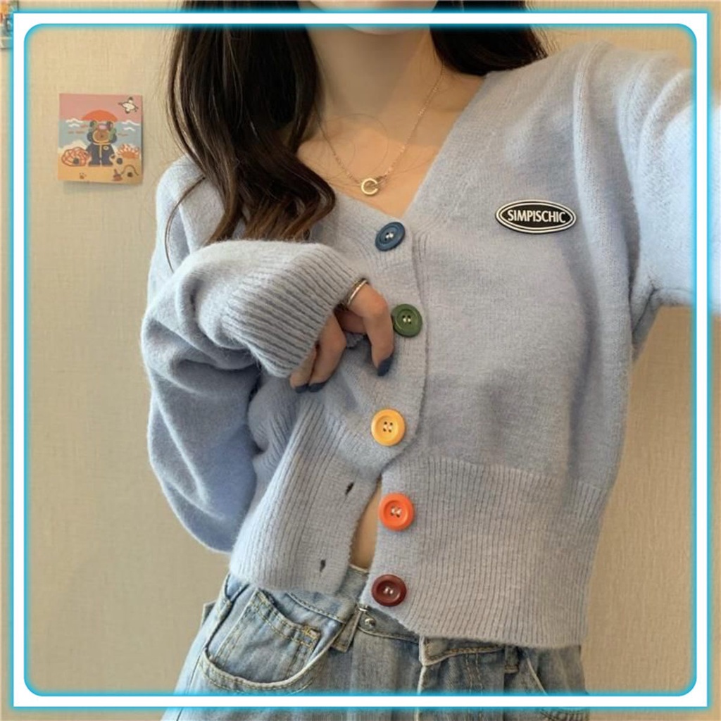 Áo Khoác Cardigan Thun Len Tay Dài Nữ Cúc Nhiều Màu