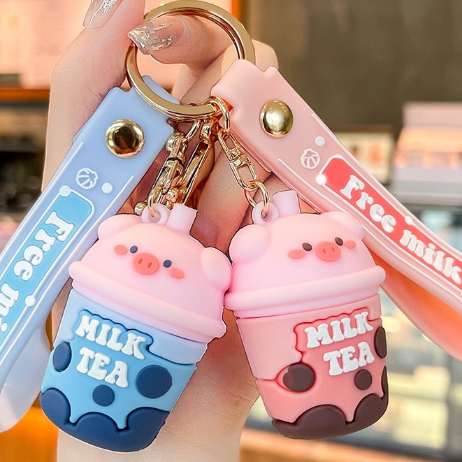 Móc Chìa Khóa Hoạt Hình Heo Con Trà Sữa Sáng Tạo Dễ Thương