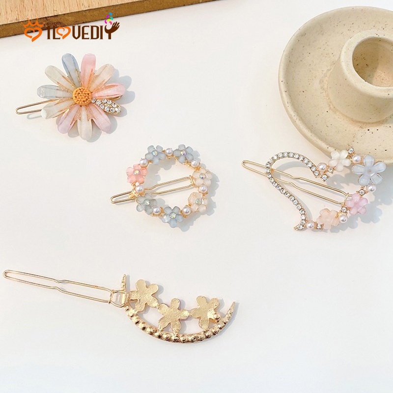 (MớI) Kẹp TóC HìNh Hoa ĐíNh Đá Xinh XắN