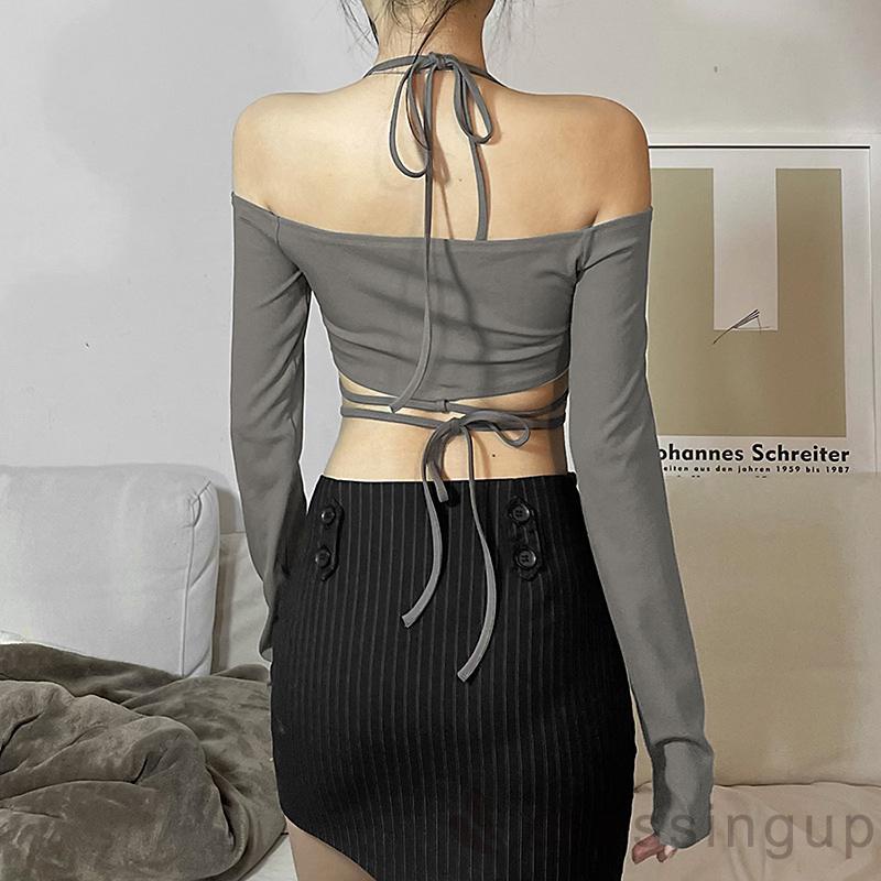 Áo Thun Tay Dài Hở Vai Màu Sắc Thời Trang Dành Cho Nữ