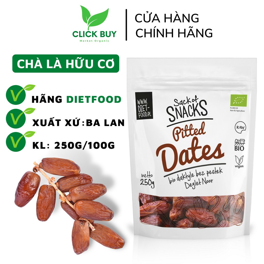 Chà Là Sấy Khô Không Đường Hữu Cơ Tách Hạt 250g Diet Food nhập khẩu BA LAN