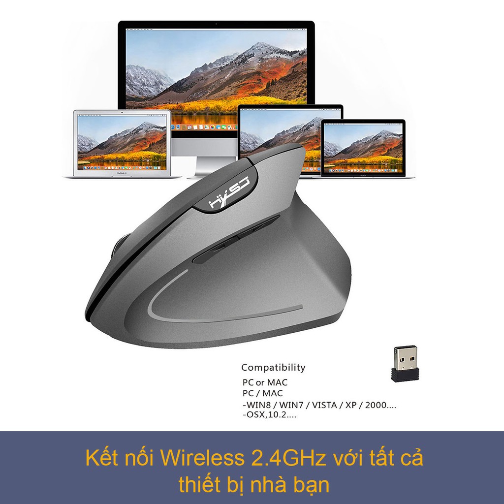 Chuột không dây kiểu đứng HXSJ T24 wireless USB 2.4GHz chống mỏi tay chuyên dùng cho pc laptop macbook ipad tivi