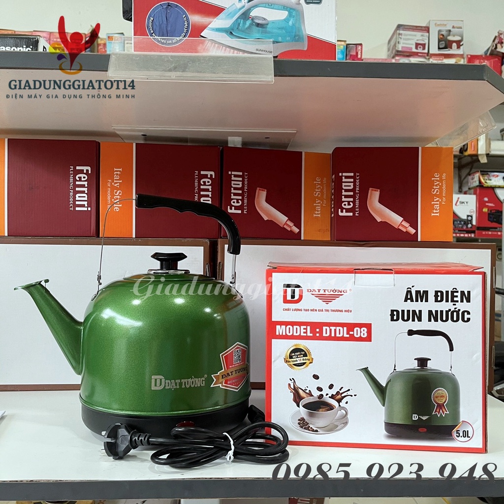 Ấm đun nước Đế Liền Màu Vòi Dài Đạt Tường - DTDL08 - Công suất 1500W-Tự động ngắt khi sôi- Bảo hành 12 tháng chính hãng