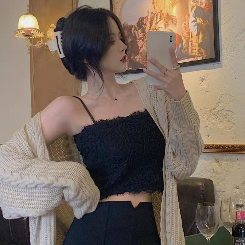 Áo Croptop Hai Dây Phối Ren Thiết Kế Mới Thời Trang Dành Cho Nữ