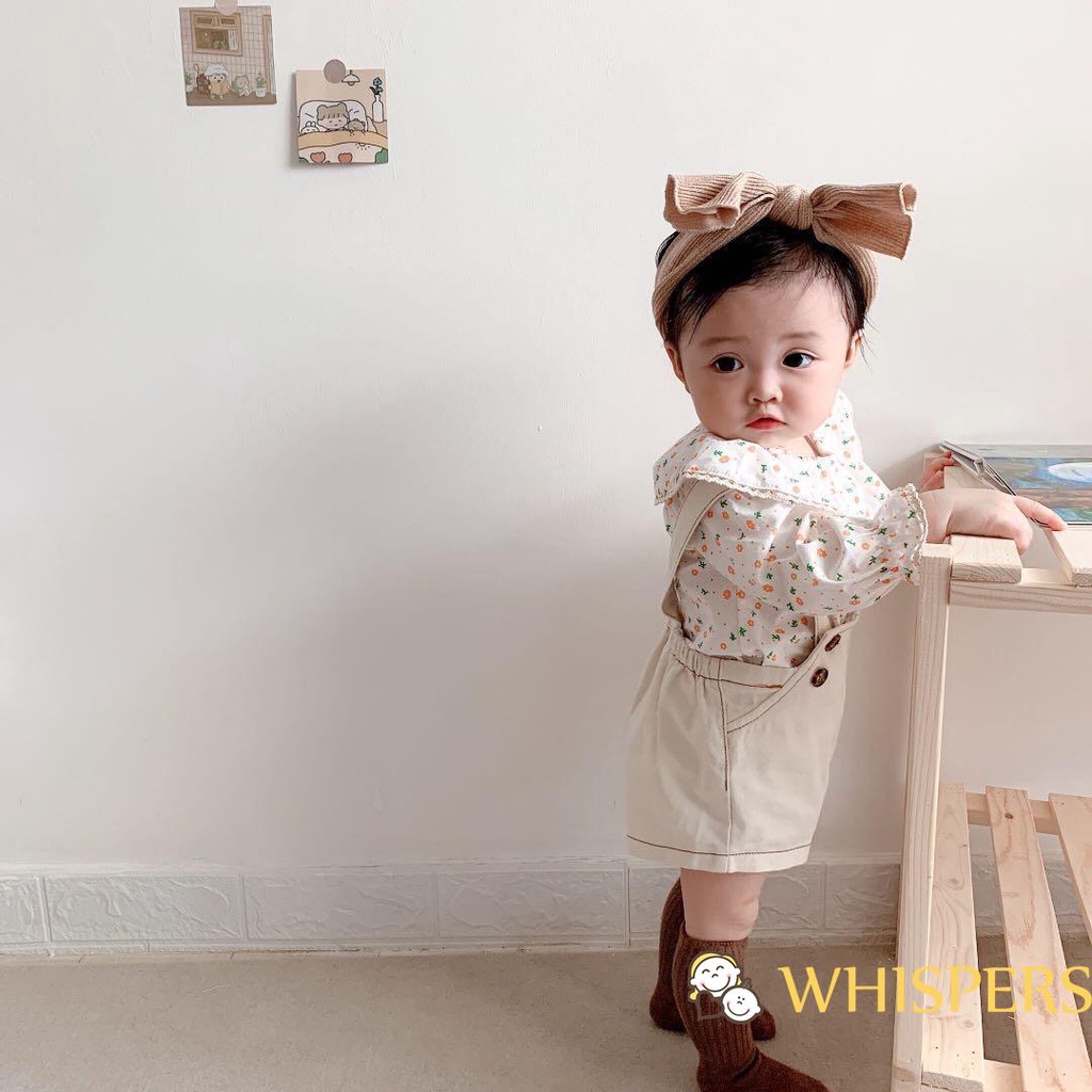 Set Áo Kiểu Cổ Tròn Kèm Quần Yếm Ngắn Đáng Yêu Cho Bé