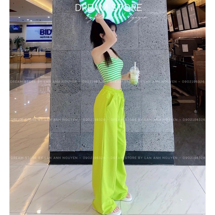 Set áo 2 dây sọc quần suông màu