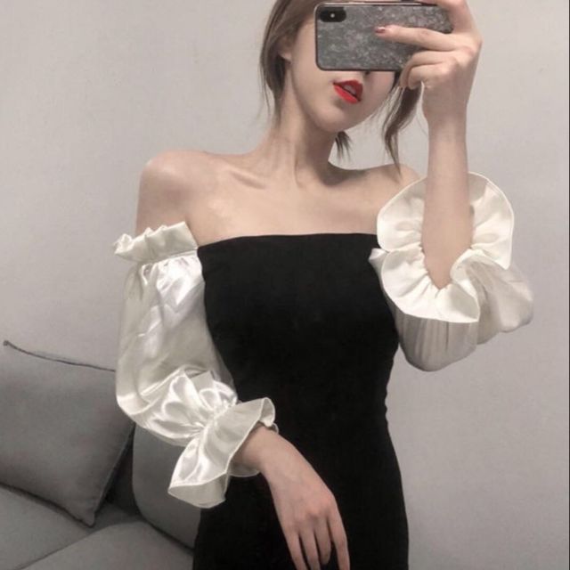 Đầm ôm body tay lụa trễ vai 73korea clothing