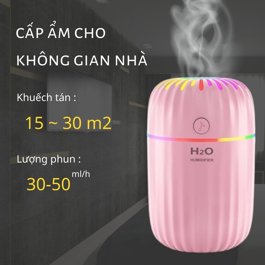 Máy Xông Tinh Dầu Phun Sương Khuếch Tán Khử Khuẩn H2O A7 Dung Tích 300ml Đèn Led Đa Sắc Đổi Màu Thiết Kế Sang Trọng