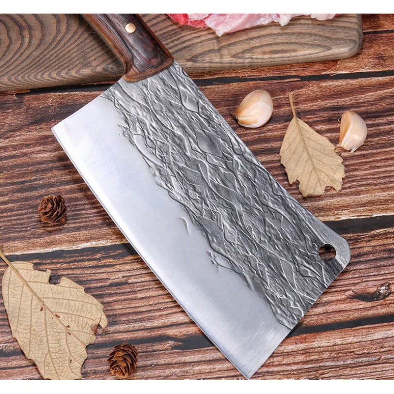Dao Bếp Chặt Xương Cao Cấp AKATSUKI Nhật Bản Nặng 1KG  Dày 5mm Họa Tiết Vân Búa Thép Nguyên Khối Chống Gỉ 5Cr15Mov