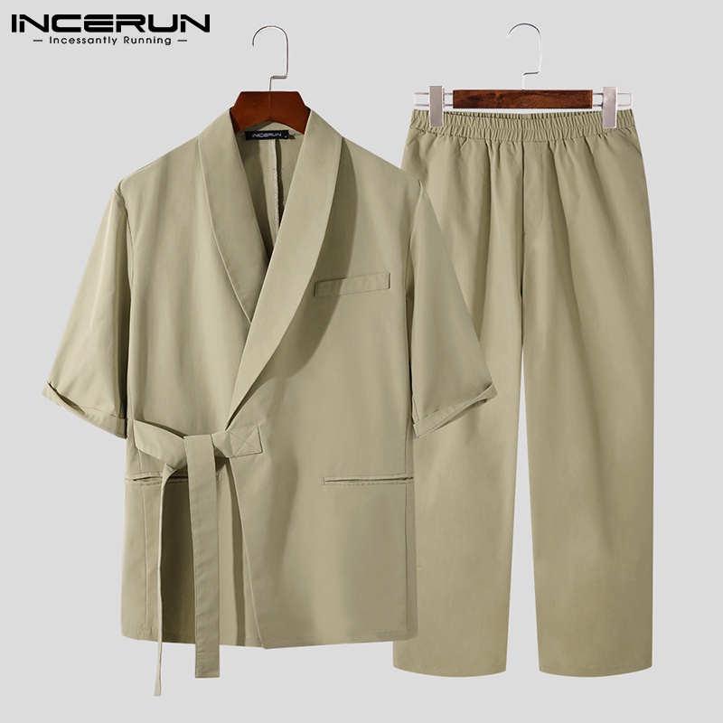 Bộ áo khoác blazer ngắn tay và quần dài ống đứng thời trang cho nam
