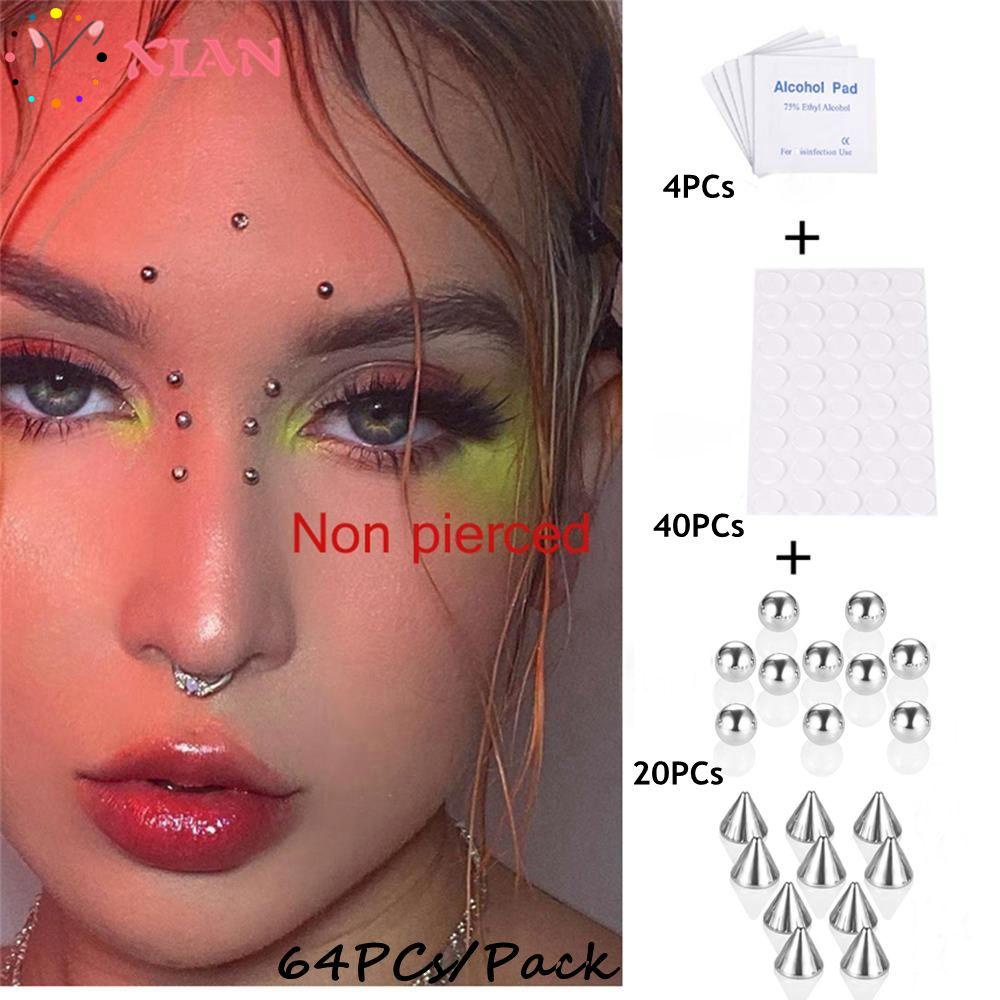 [Hàng mới về] Khuyên mũi giả màu đen/ bạc bằng thép không gỉ dễ sử dụng