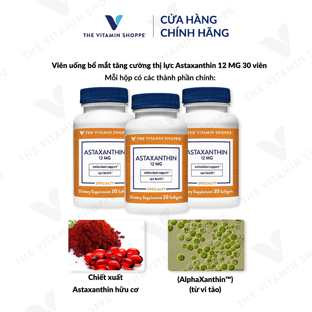 Viên uống bổ mắt tăng cường thị lực The Vitamin Shoppe Astaxanthin 12 MG 30 viên