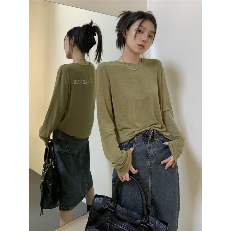「MOTEL7」Áo Thun Cotton Tay Dài Cổ Tròn In Chữ Sau Lưng Dành Cho Nữ