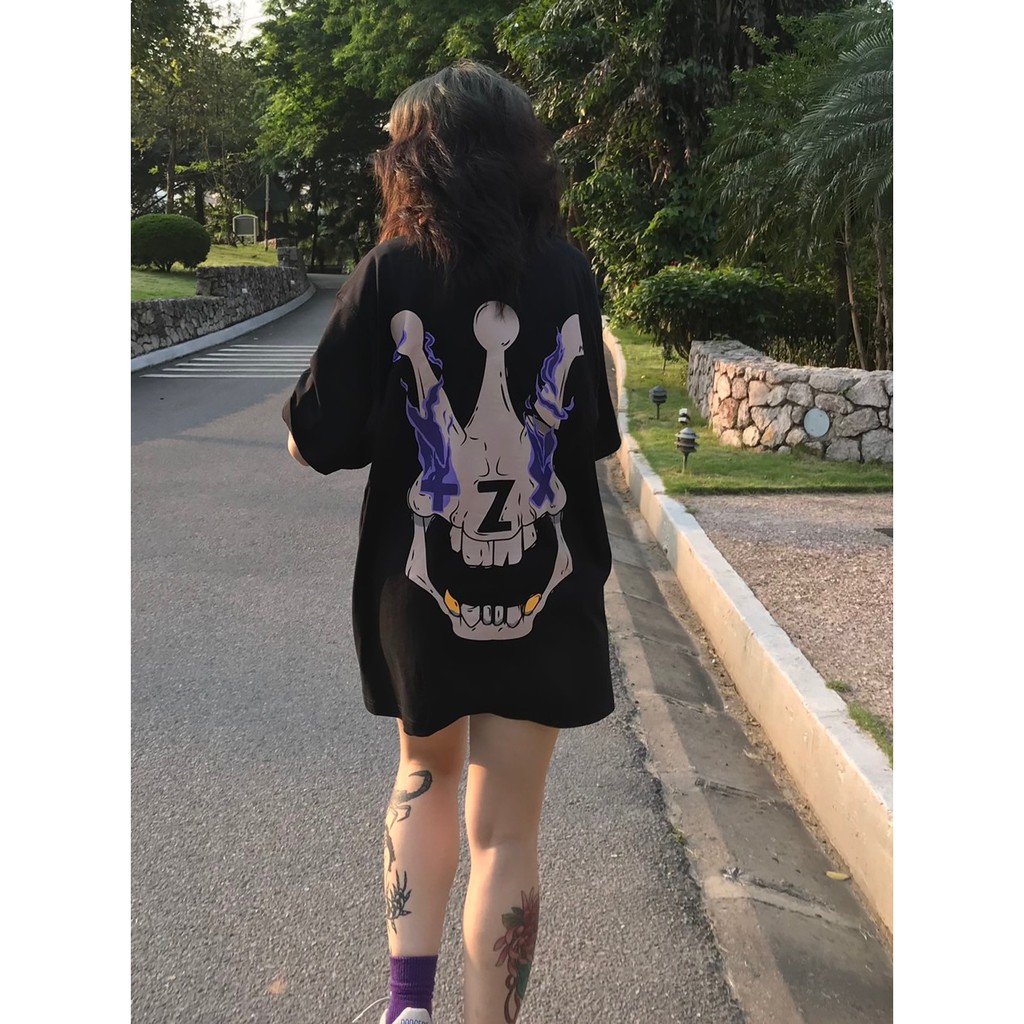 [FULLTAG CHÍNH HÃNG] Áo thun đen tay lỡ unisex ClownZ skull T-shirt  (xương tím) form rộng, chất cotton | BigBuy360 - bigbuy360.vn