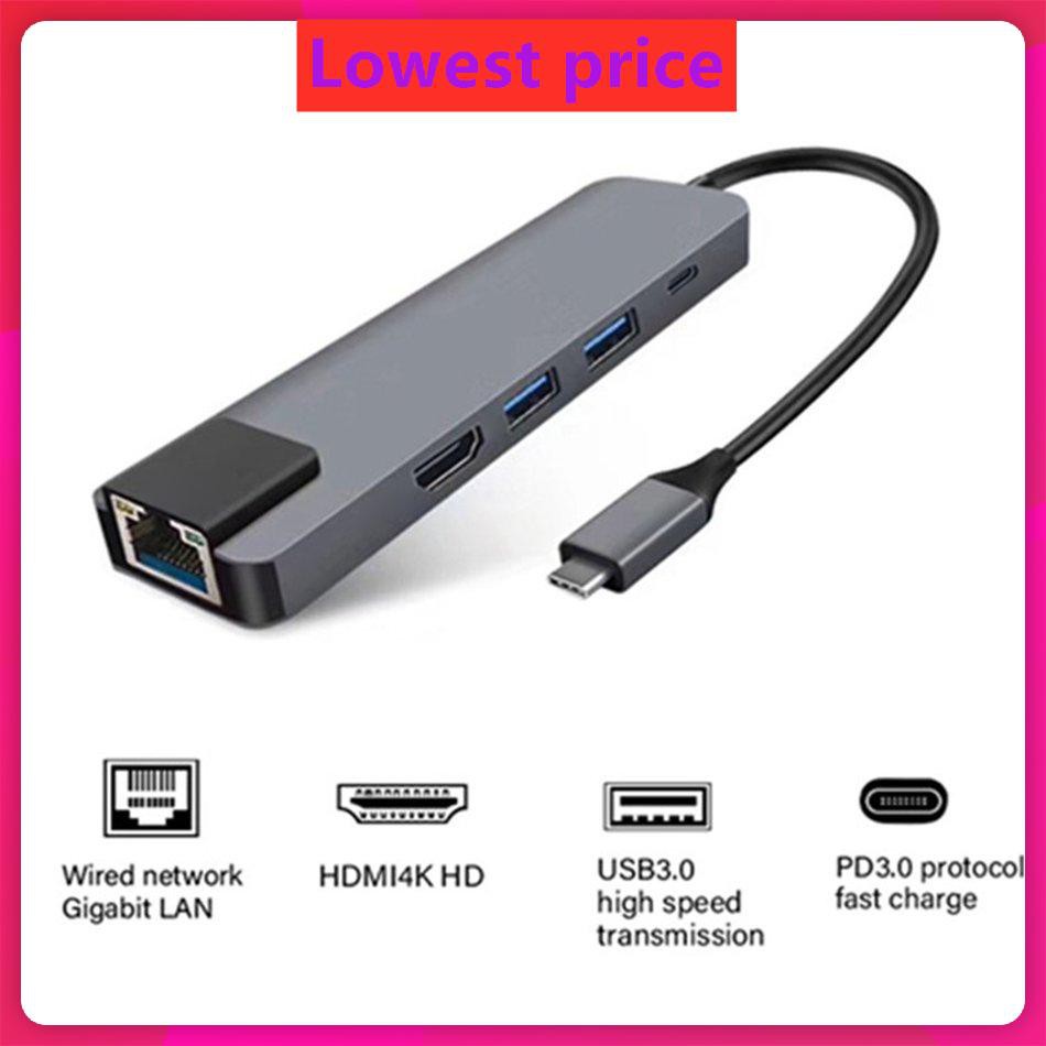 5 in 1 Multifunctional USB Type C Hub Hdmi USB C Hub to Gigabit Rj45 Adapter