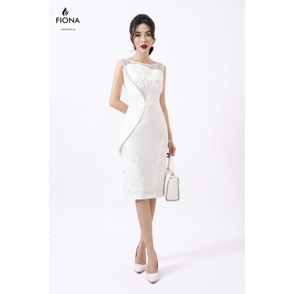 Đần Gấm Nữ FIONA, Đầm Trắng Vân Hoa Nữ Tính Thanh Lịch Mã L450001