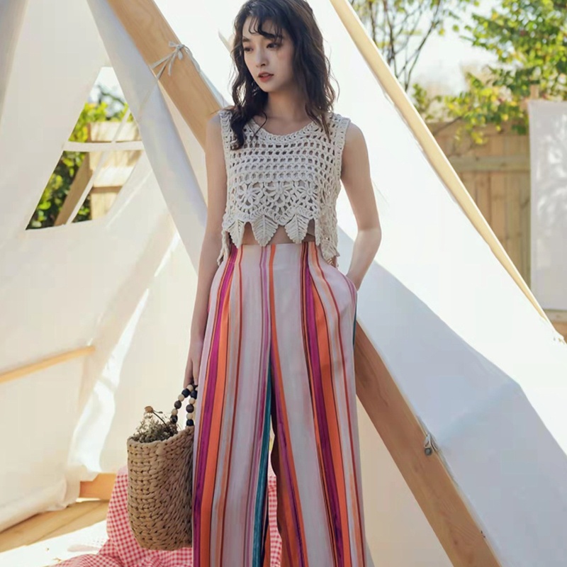 Áo Croptop Dệt Kim Sát Nách Thiết Kế Khoét Lỗ Hình Chiếc Lá Thời Trang Đi Biển Cho Nữ