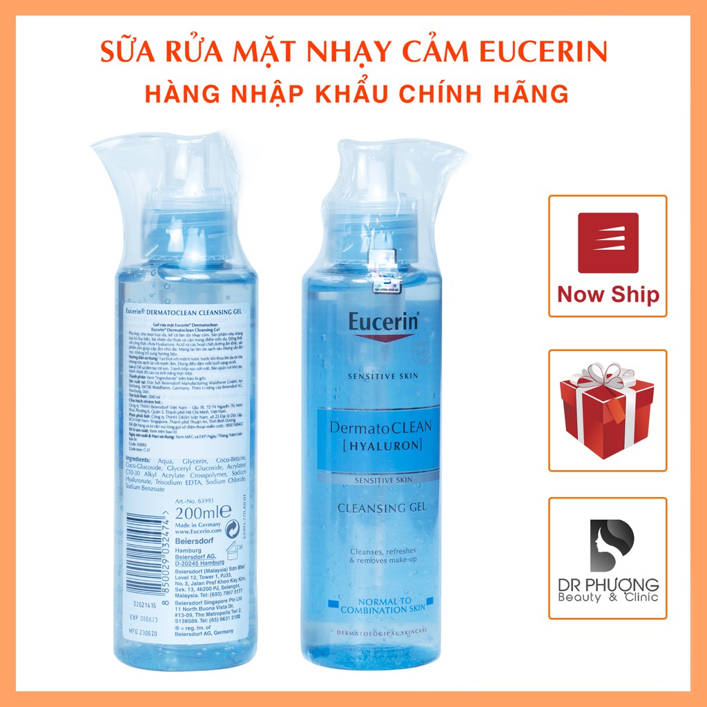 Sữa rửa mặt cho da nhạy cảm Eucerin Dermato Clean Gel 200ml