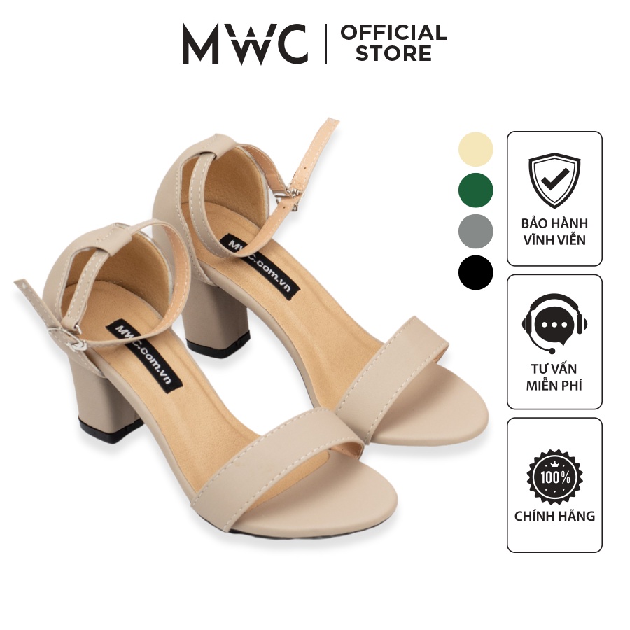 Giày MWC 3548 - Giày Sandal Cao Gót Đế Vuông 7cm, Cao Gót Quai Ngang Bít Gót Quai Hậu Trẻ Trung