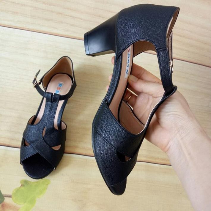 Giày sandal nữ cao gót đế cao 5cm hàng hiệu rosata màu đen ro45 -b11