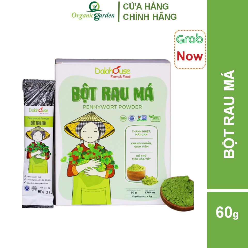 Bột rau má sấy lạnh Dalahouse nguyên chất 60gr - Organic mát gan giải độc, đạt tiêu chuẩn Châu Âu